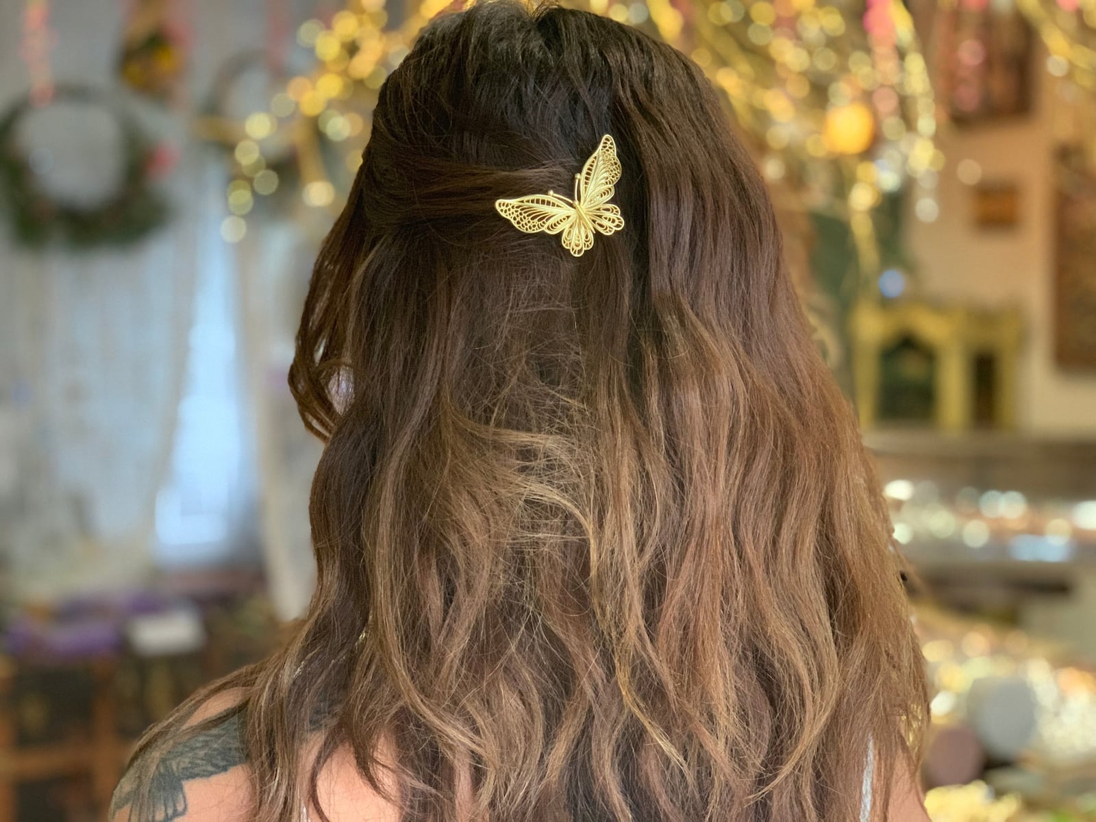 Long Dark Brown Half Up Butterfly Barrette — Barrette Hair Clip Hairstyles 2027