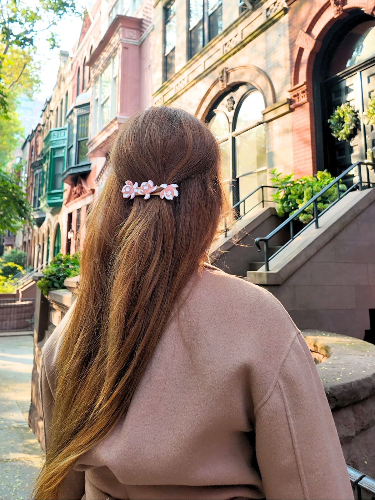 Long Light Brown Half Up Floral Barrette — Barrette Hair Clip Hairstyles 2027