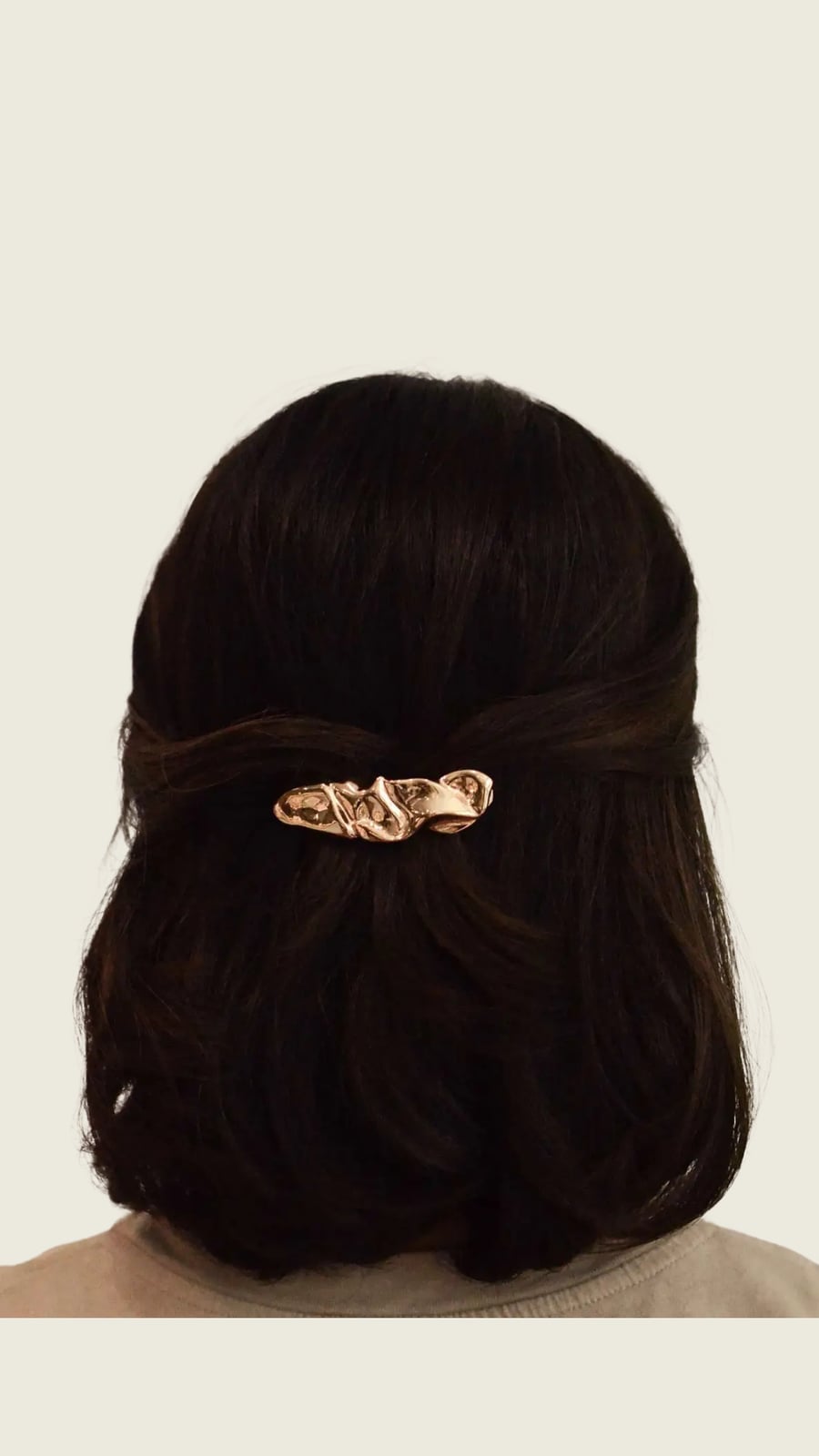 Collarbone Dark Hair Half Up Sculptural Barrette — Barrette Hair Clip Hairstyles 2027