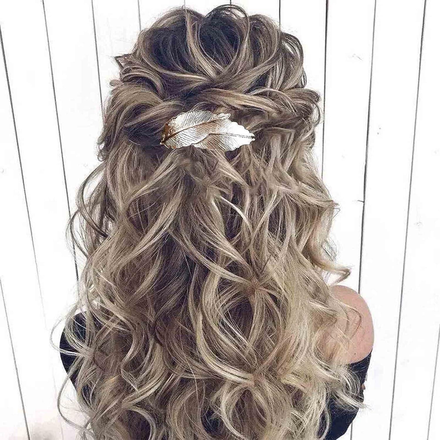 Mid-Back Blonde Curls Half Up Leaf Barrette, Layers — Barrette Hair Clip Hairstyles 2027