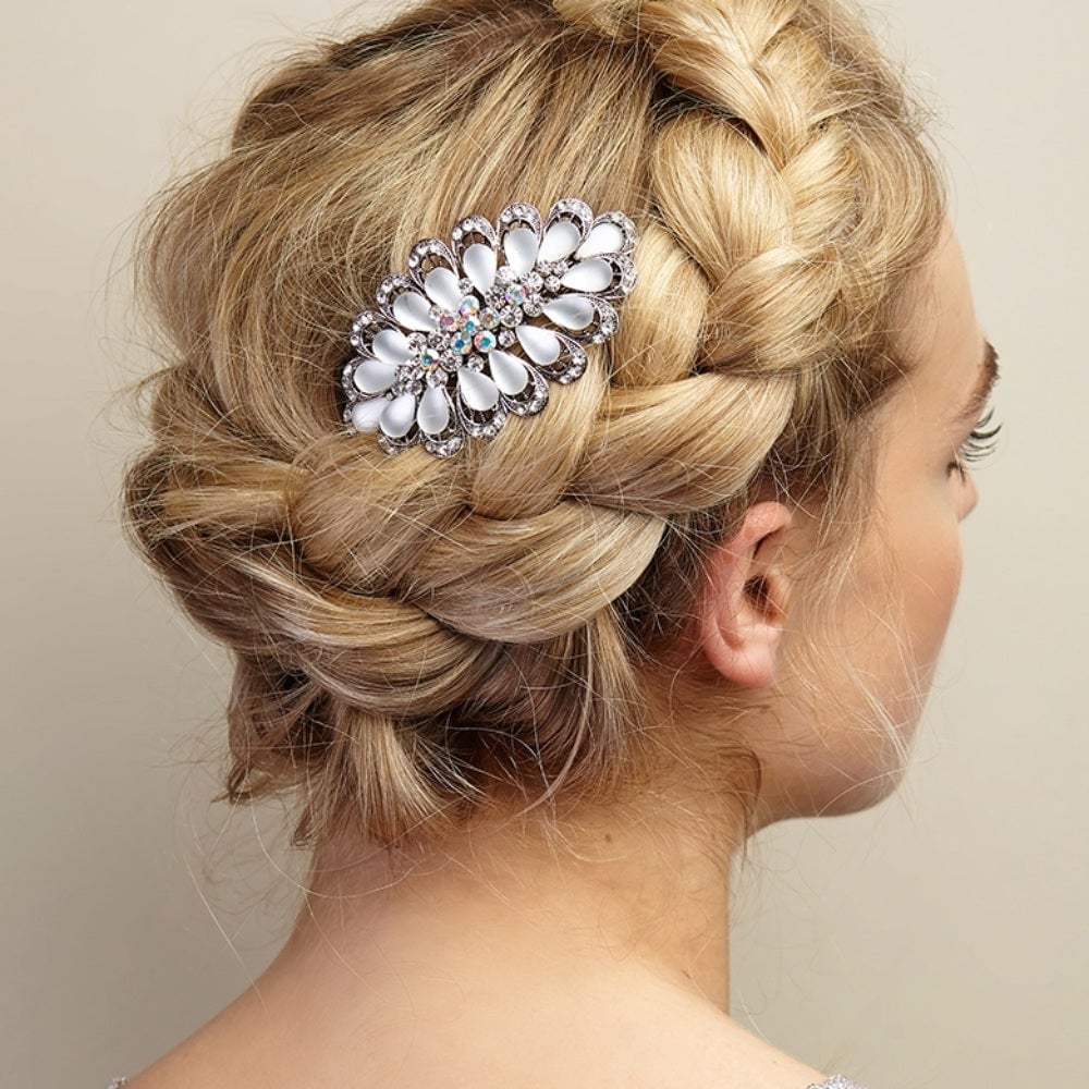 Long Blonde Braided Updo With Jeweled Barrette — Barrette Hair Clip Hairstyles 2027