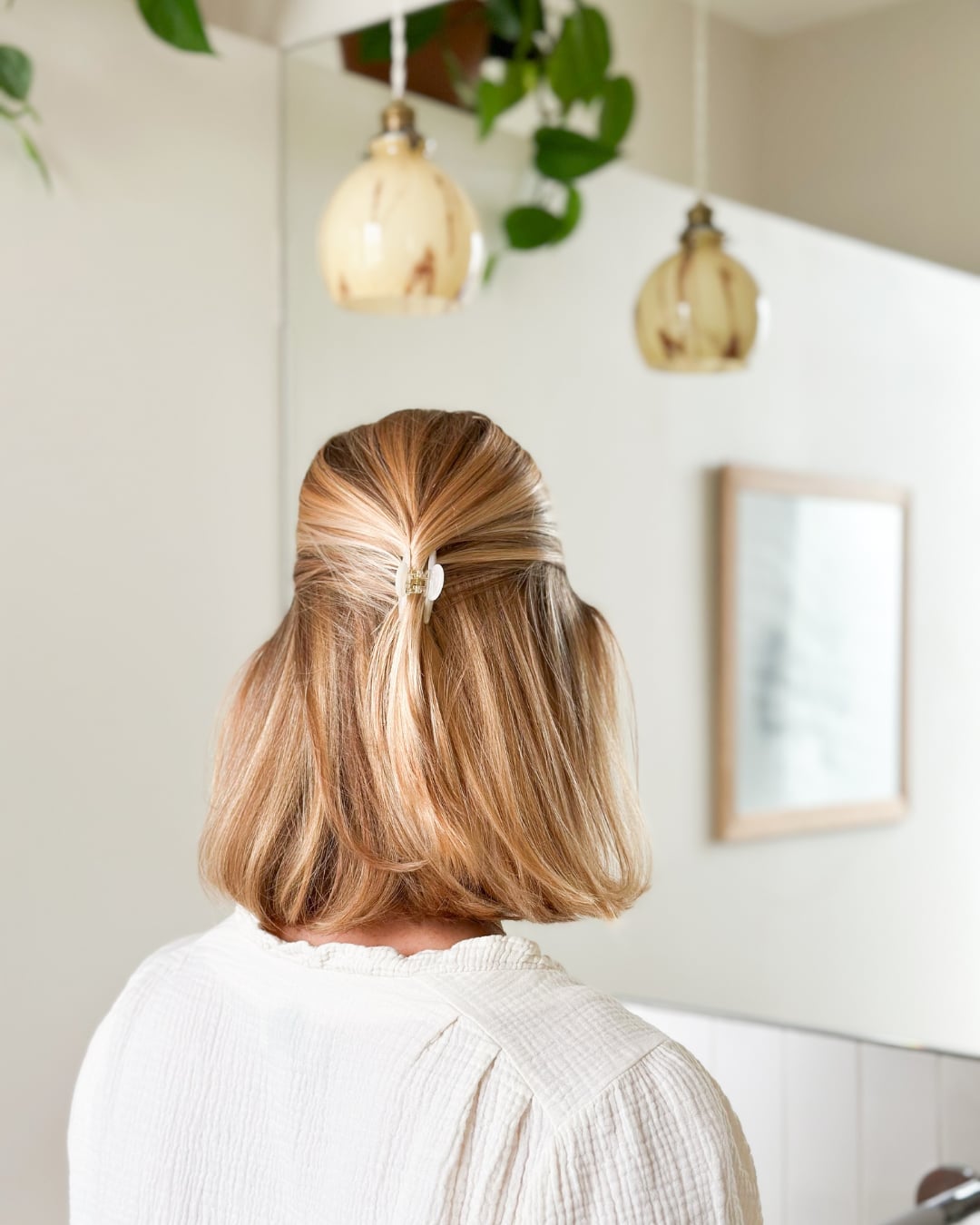 Collarbone Wavy Blonde Half Up With White Barrette — Barrette Hair Clip Hairstyles 2027