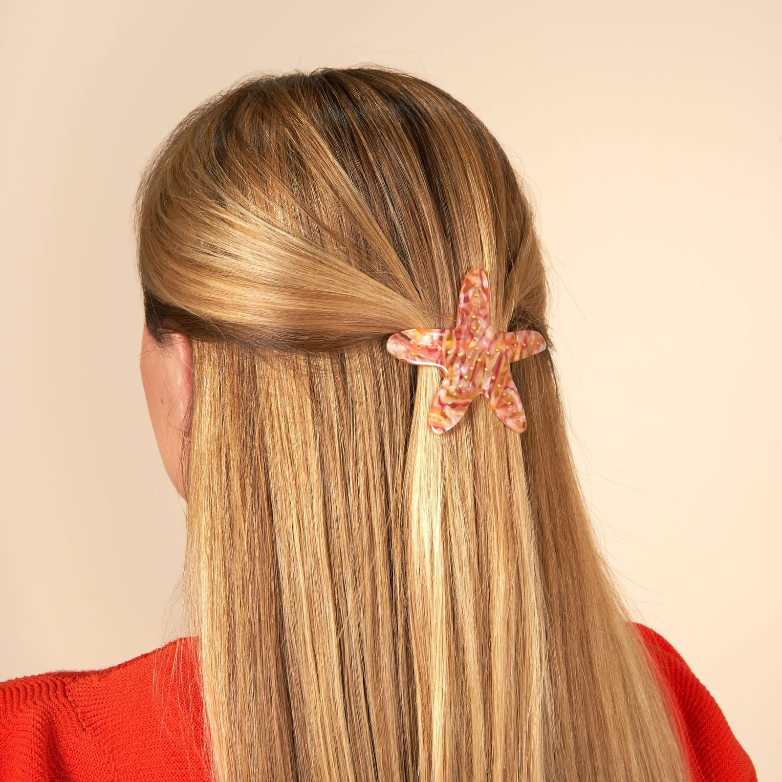 Mid-Back Blonde Half Up Starfish Barrette — Barrette Hair Clip Hairstyles 2027