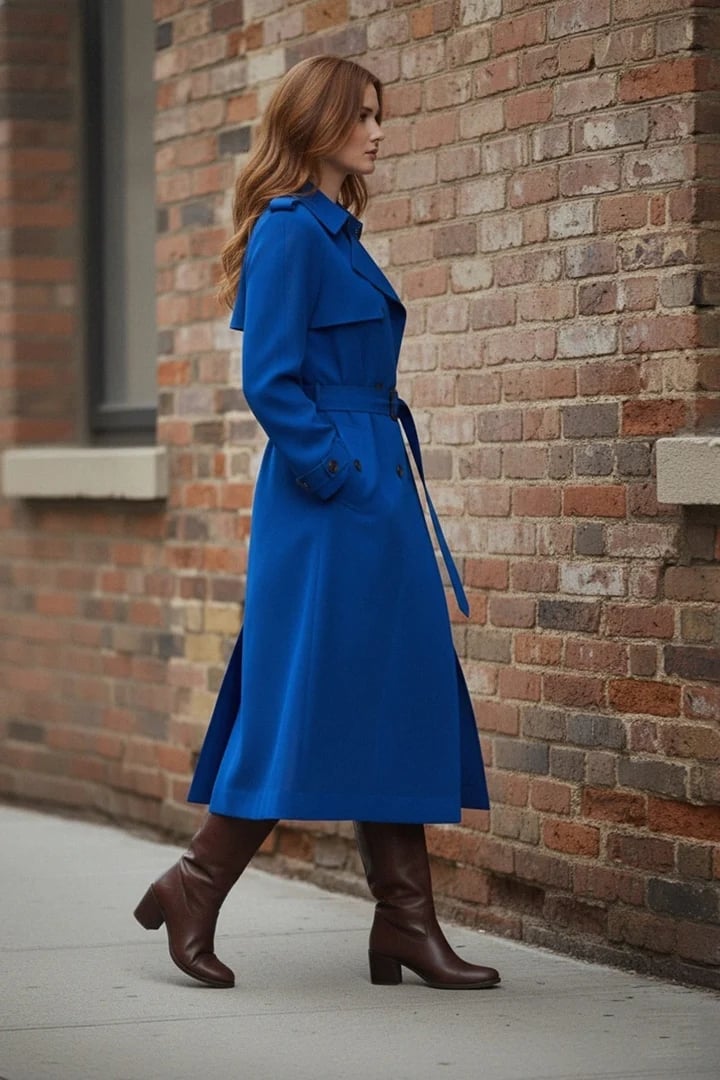 Royal Blue A-Line Trench With Block Heels Royal Blue A-Line Trench With Block Heels — Belted Trench Coat Outfits 2027