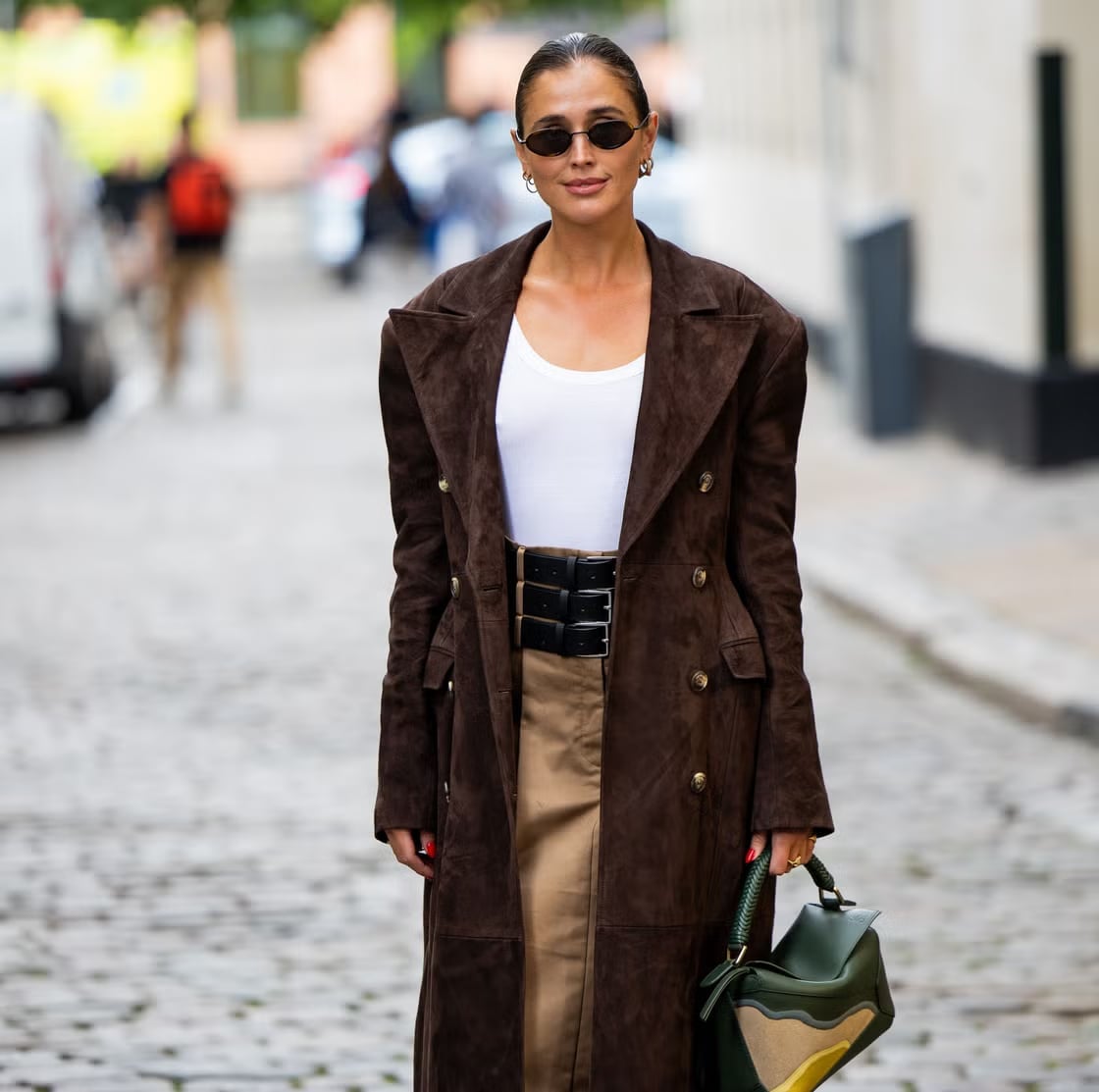 Brown Suede Trench With Midi Skirt Brown Suede Trench With Midi Skirt — Belted Trench Coat Outfits 2027