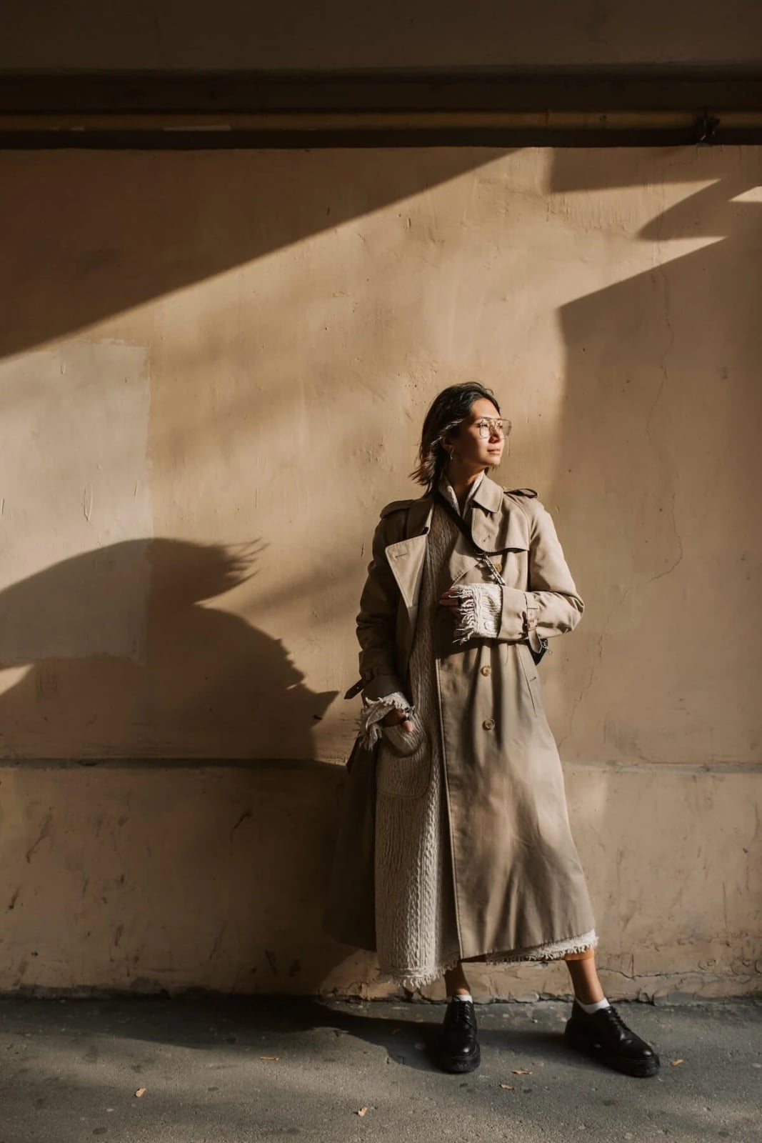 Beige Trench Over Cream Knit Dress Beige Trench Over Cream Knit Dress — Belted Trench Coat Outfits 2027