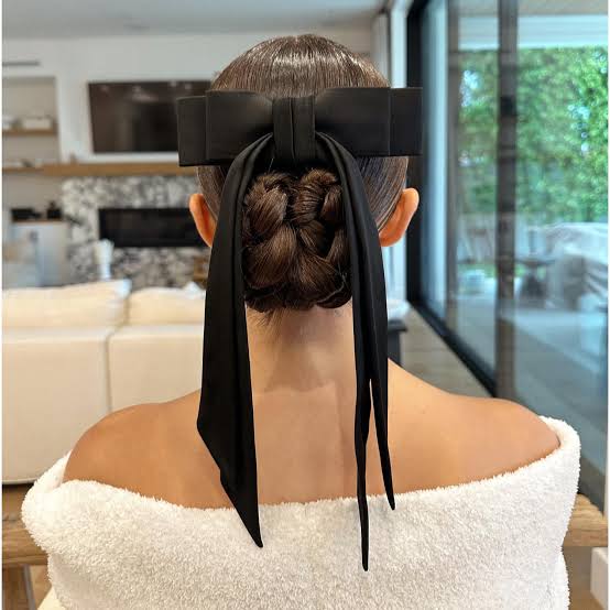 Braided Bun With Oversized Black Bow Braided Bun With Oversized Black Bow — Big Hair Bow Hairstyles 2027