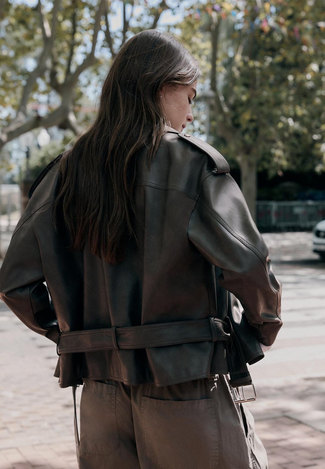 Dark Brown Leather Effect Biker Jacket With Belt and Olive Green Dark Brown Leather Effect Biker Jacket With Belt and Olive Green — Biker Leather Jacket Outfits 2027
