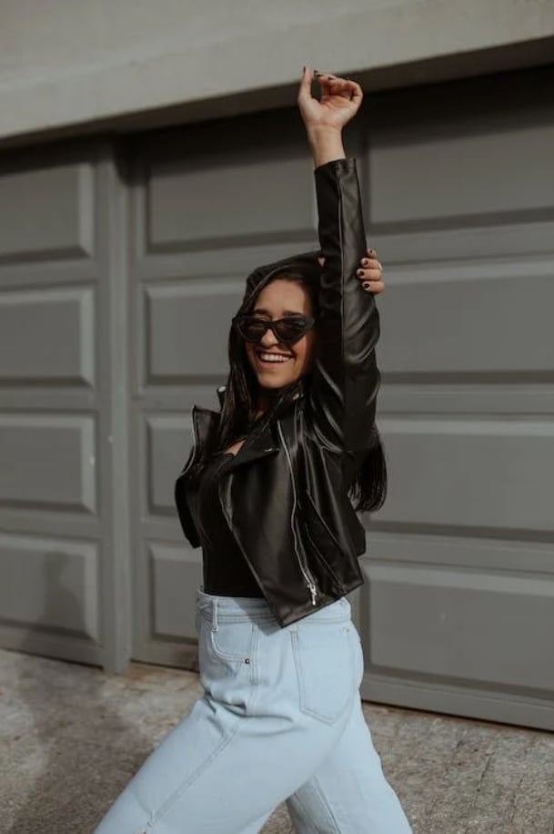 Black Biker Leather Jacket With Black Top and Light Blue Relaxed Jeans Black Biker Leather Jacket With Black Top and Light Blue Relaxed Jeans — Biker Leather Jacket Outfits 2027