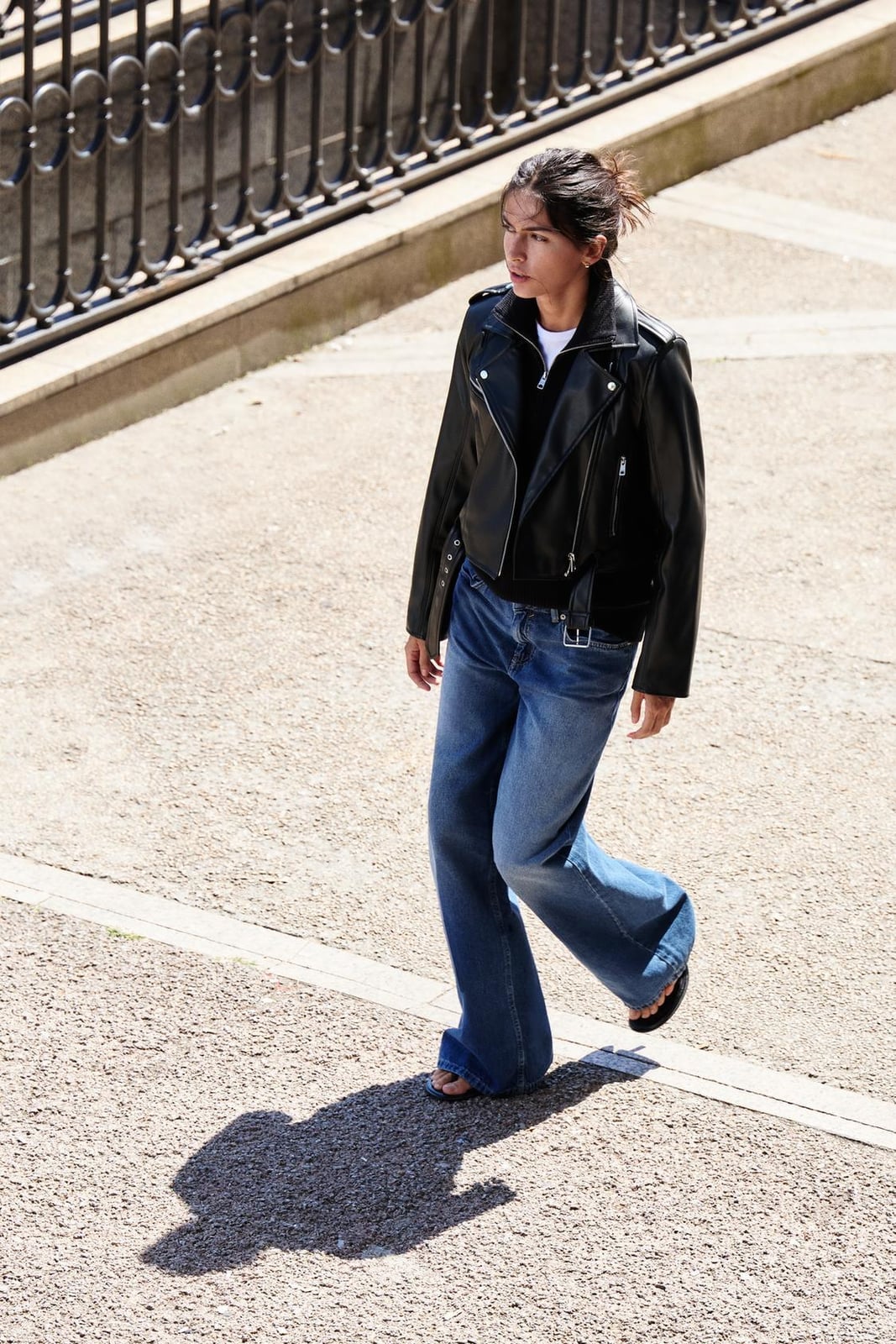 Fitted Biker Jacket White Tee and Wide Leg Jeans With Belt Fitted Biker Jacket White Tee and Wide Leg Jeans With Belt — Biker Leather Jacket Outfits 2027