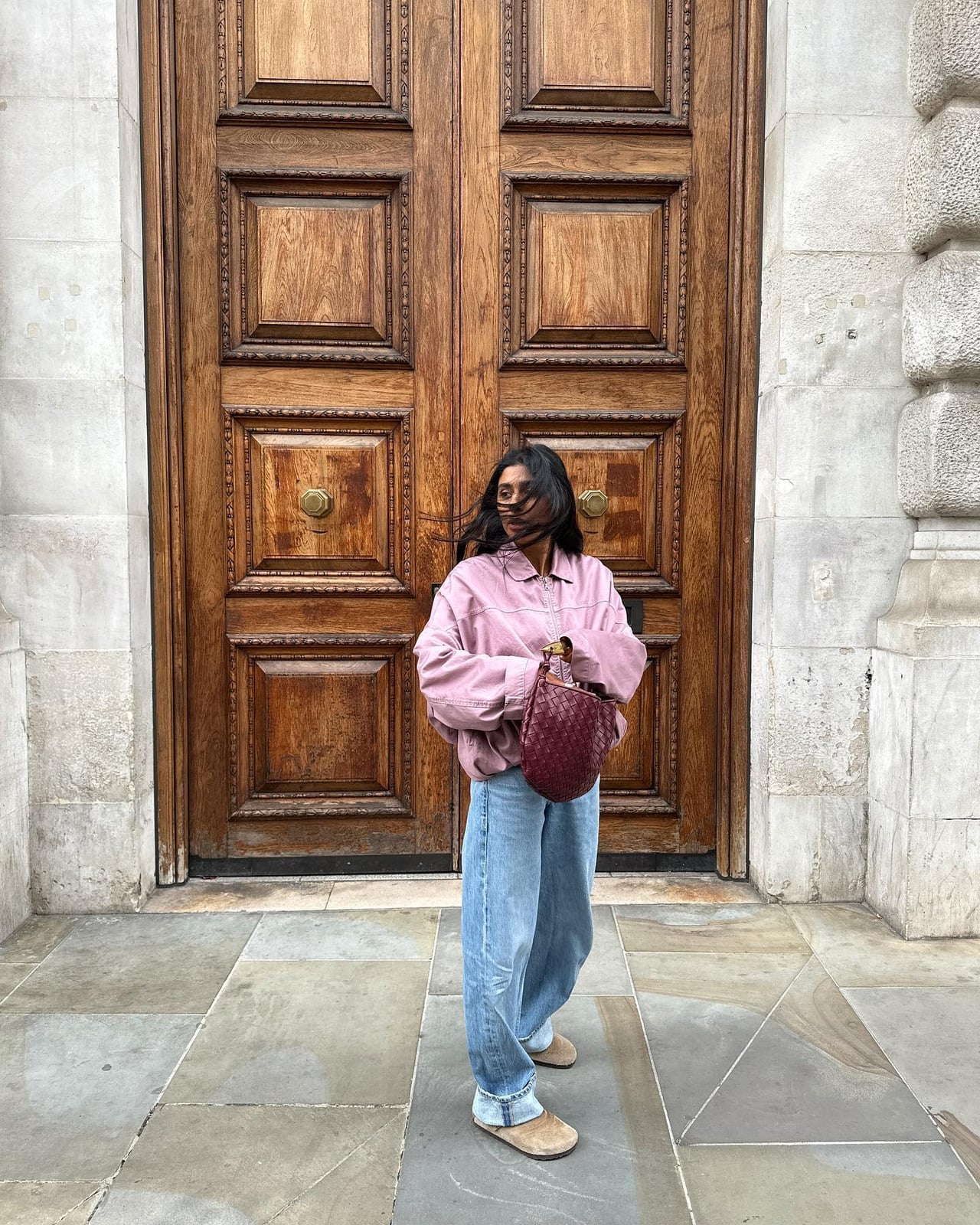 Bomber Jacket and Jeans with Light Brown Clogs Bomber Jacket and Jeans with Light Brown Clogs — Birkenstock Boston Outfits 2027