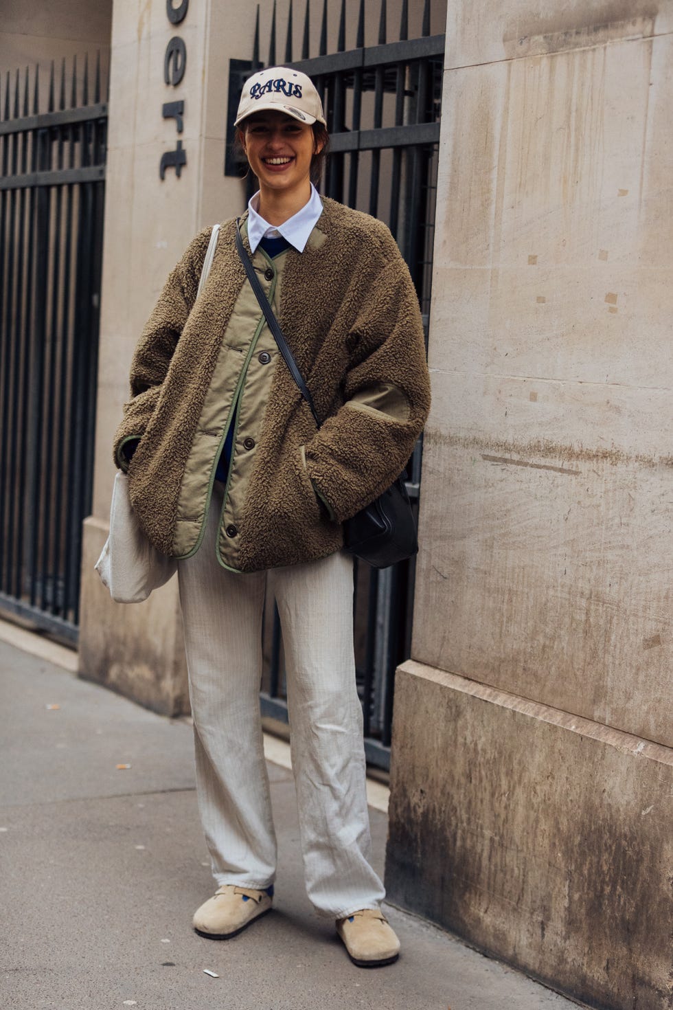 Teddy Jacket and Trousers with Beige Clogs Teddy Jacket and Trousers with Beige Clogs — Birkenstock Boston Outfits 2027