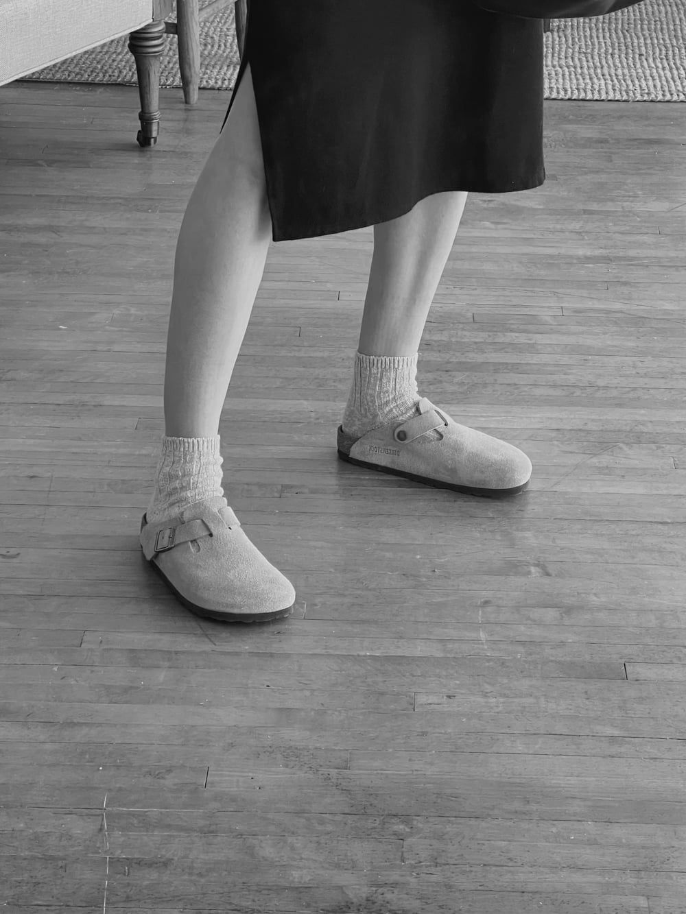 Midi Dress and Socks with Light Brown Clogs Midi Dress and Socks with Light Brown Clogs — Birkenstock Boston Outfits 2027