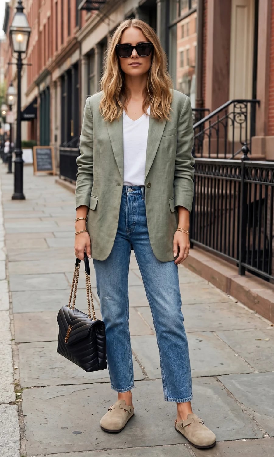 Linen Blazer and Jeans with Beige Clogs Linen Blazer and Jeans with Beige Clogs — Birkenstock Boston Outfits 2027