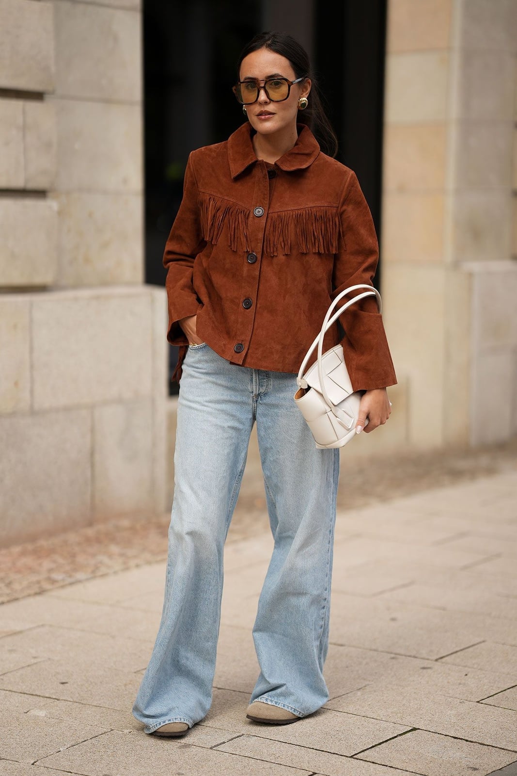 Fringe Jacket and Jeans with Tan Clogs Fringe Jacket and Jeans with Tan Clogs — Birkenstock Boston Outfits 2027