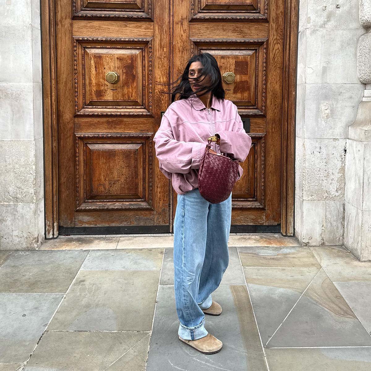Pink Jacket and Jeans with Tan Clogs, Cotton Pink Jacket and Jeans with Tan Clogs, Cotton — Birkenstock Boston Outfits 2027