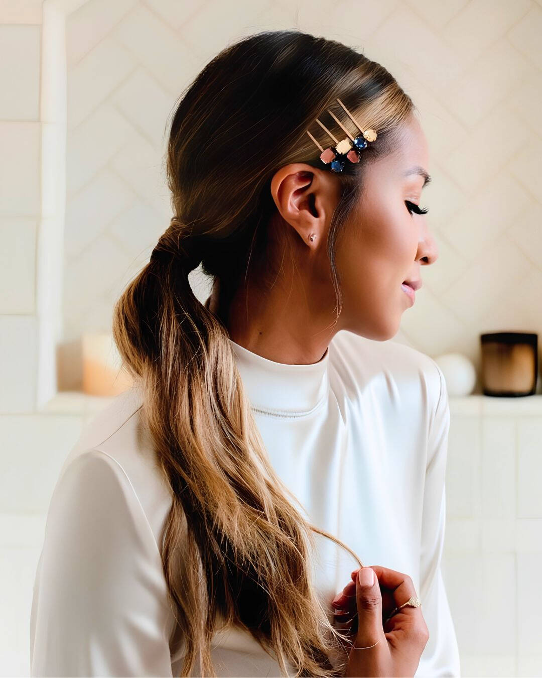 Honey Blonde Balayage Ponytail With Pins Honey Blonde Balayage Ponytail With Pins — Birthday Ponytail Hairstyles 2027
