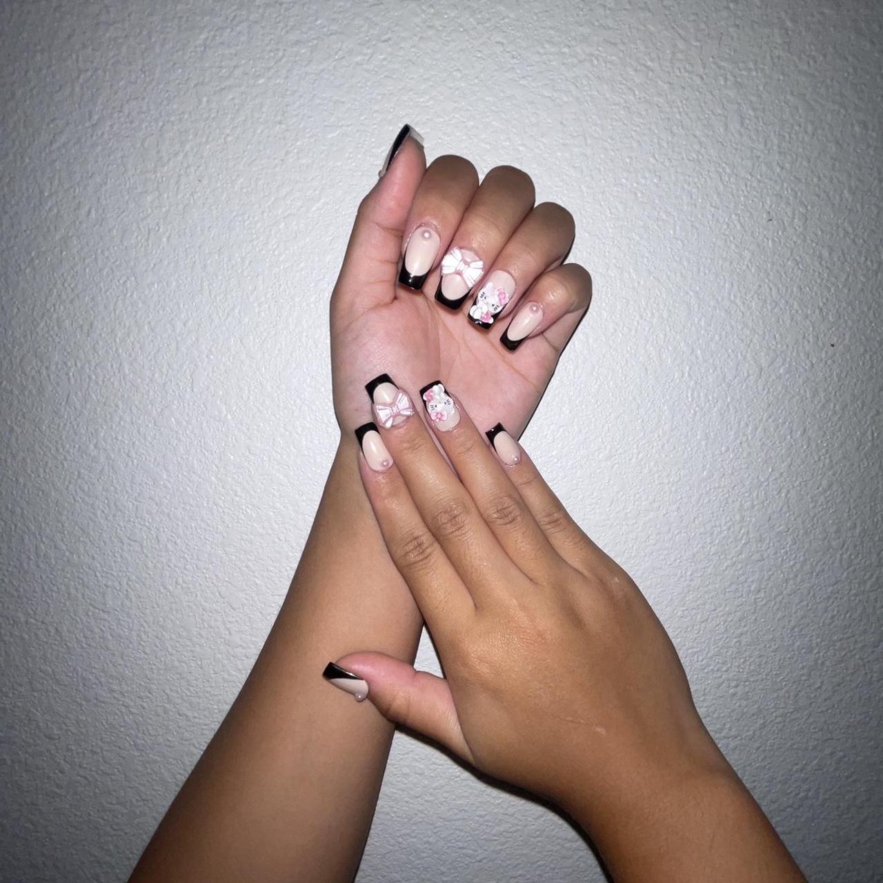 Long Square Sheer Nude Pink Bow Hello Kitty Nails Long Square Sheer Nude Pink Bow Hello Kitty Nails — Black Hello Kitty Nails 2027