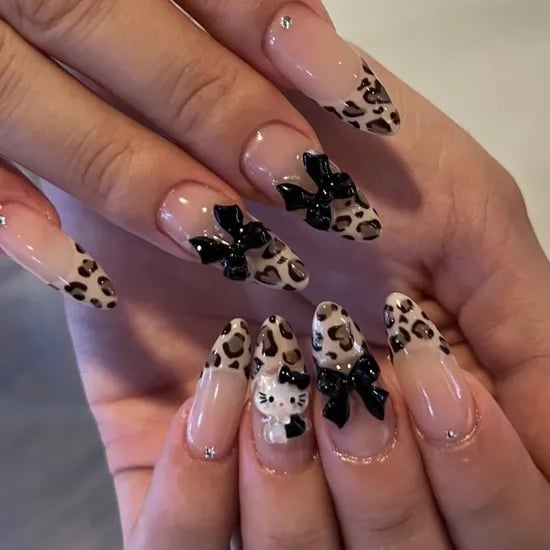 Long Almond Nude Leopard Print 3D Hello Kitty Nails Long Almond Nude Leopard Print 3D Hello Kitty Nails — Black Hello Kitty Nails 2027