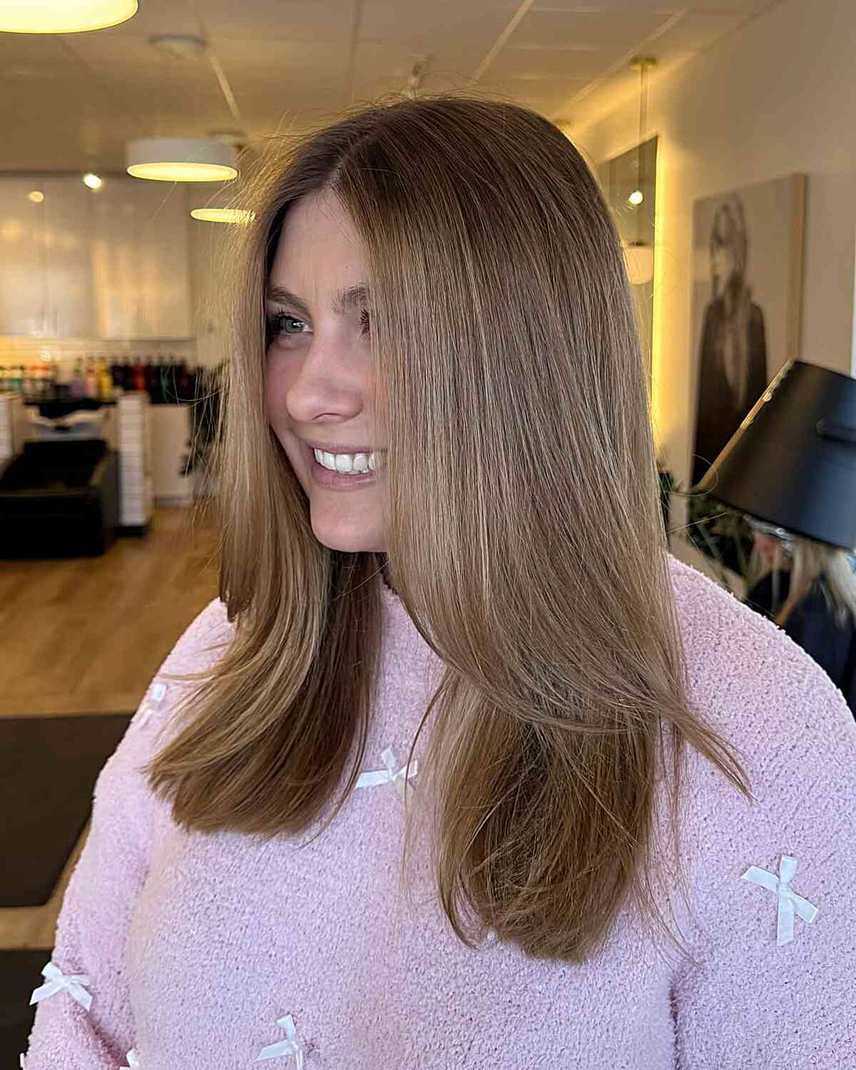 Dark Blonde Collarbone Blowout With Curtain Bangs Dark Blonde Collarbone Blowout With Curtain Bangs — Blonde Hair 2027 for Brown Eyes