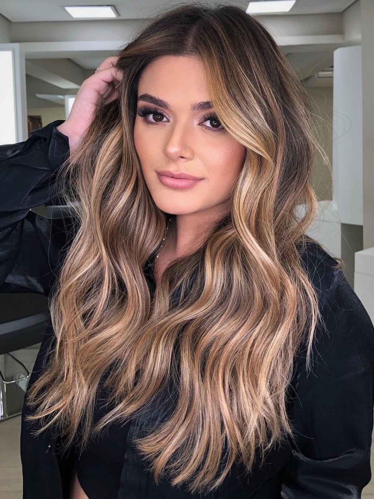 Shoulder Length Waves With Dark Blonde Balayage Shoulder Length Waves With Dark Blonde Balayage — Blonde Hair 2027 for Brown Eyes