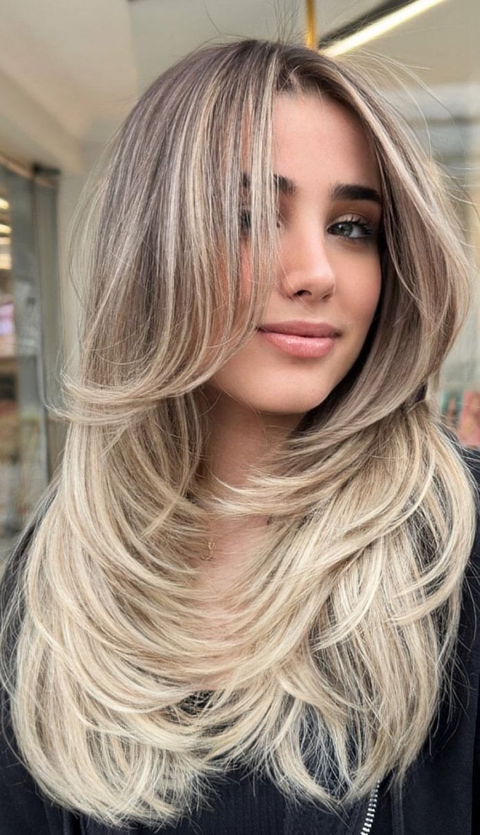 Beige Ash Balayage Long Layered Hair Beige Ash Balayage Long Layered Hair — Blonde Hair 2027 for Brown Eyes
