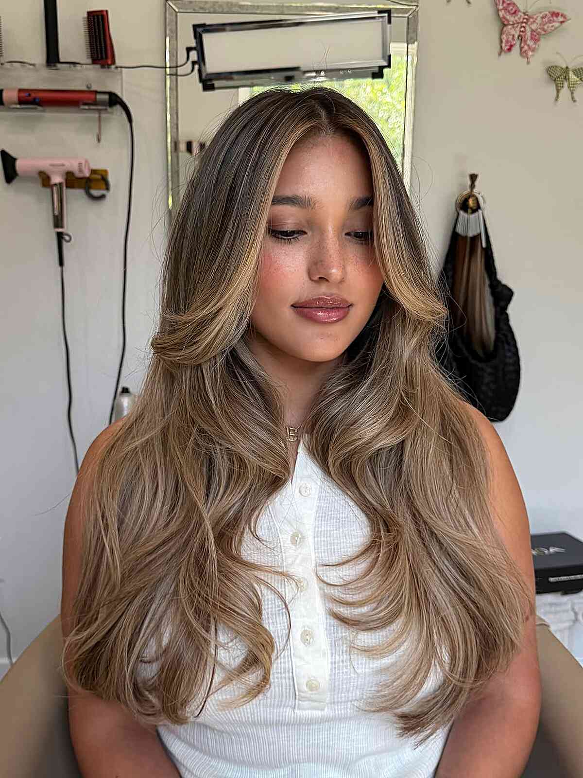 Dark Blonde Balayage Blowout With Face-Framing Layers Dark Blonde Balayage Blowout With Face-Framing Layers — Blonde Hair 2027 for Brown Eyes