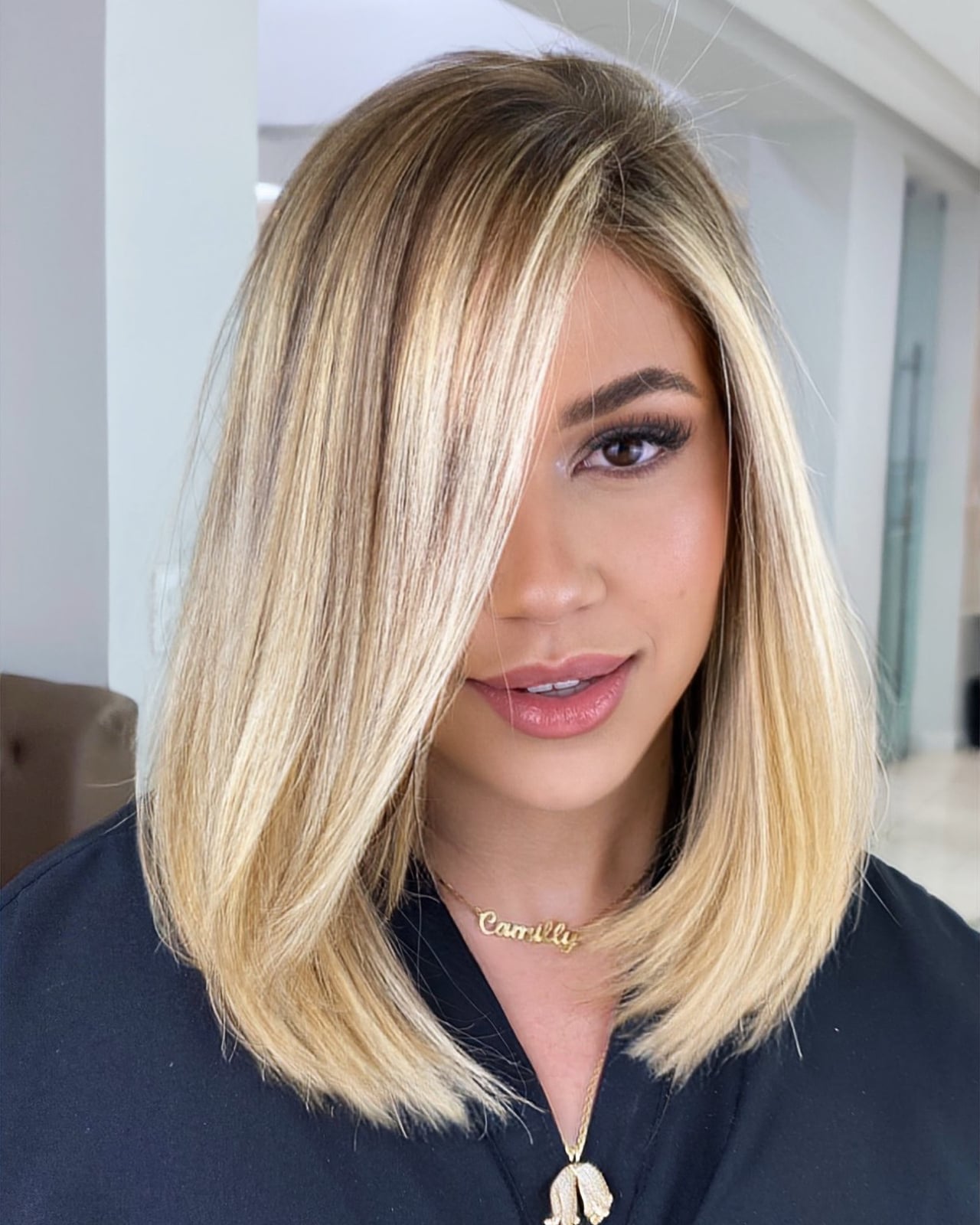 Ash Blonde Collarbone Waves With Root Shadow Ash Blonde Collarbone Waves With Root Shadow — Blonde Hair 2027 for Brown Eyes