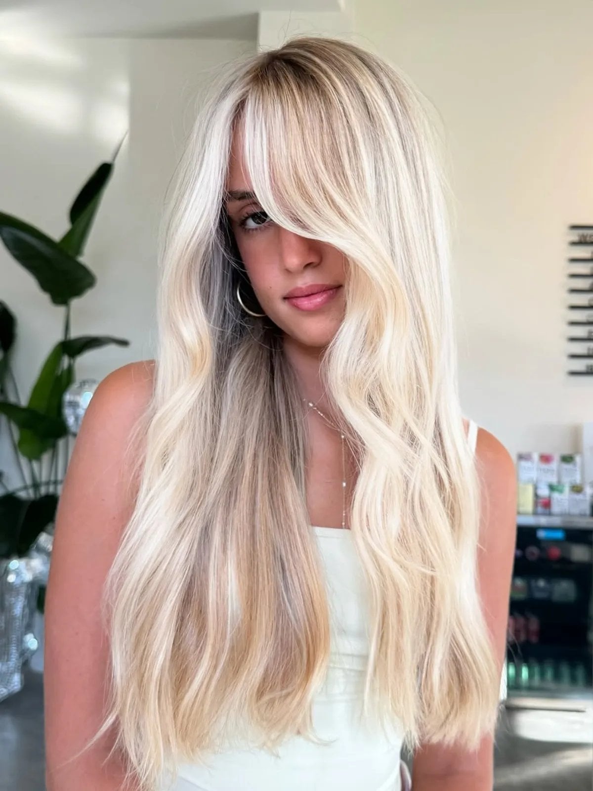Collarbone Creamy Butter Blonde With Full Bangs Collarbone Creamy Butter Blonde With Full Bangs — Blonde Hair 2027 for Olive Skin