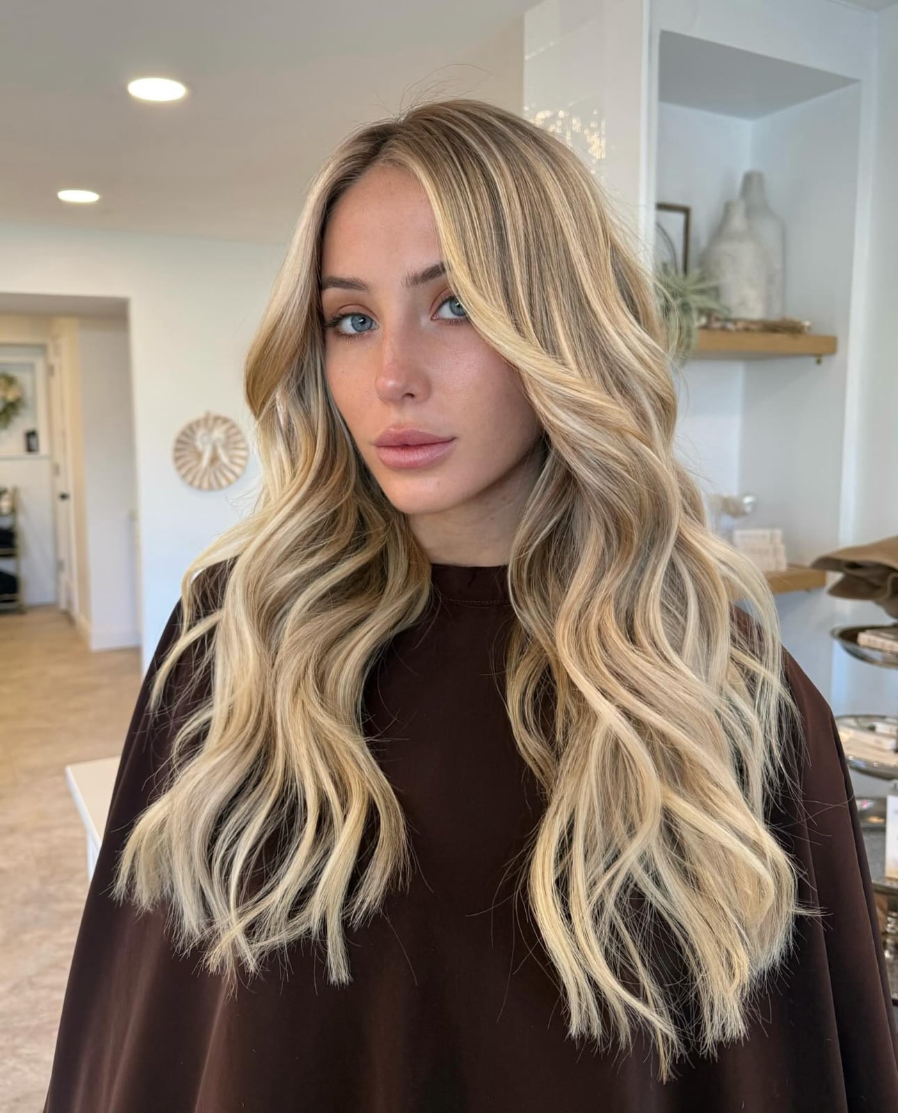 Collarbone Neutral Blonde Balayage With Face-Framing Curtain Bangs Collarbone Neutral Blonde Balayage With Face-Framing Curtain Bangs — Blonde Hair 2027 for Olive Skin