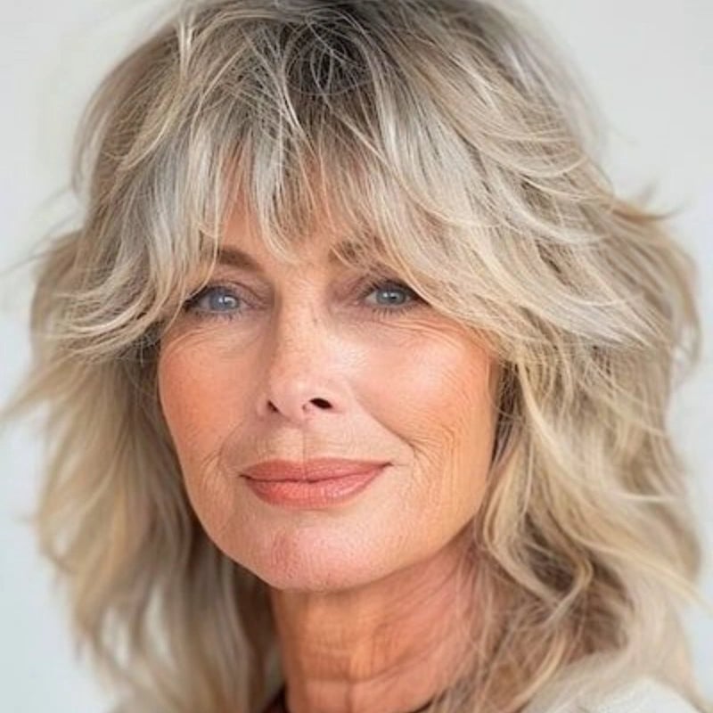 Bright Platinum Blonde Shag With Curtain Bangs — Blonde Hair 2027 for Women Over 60