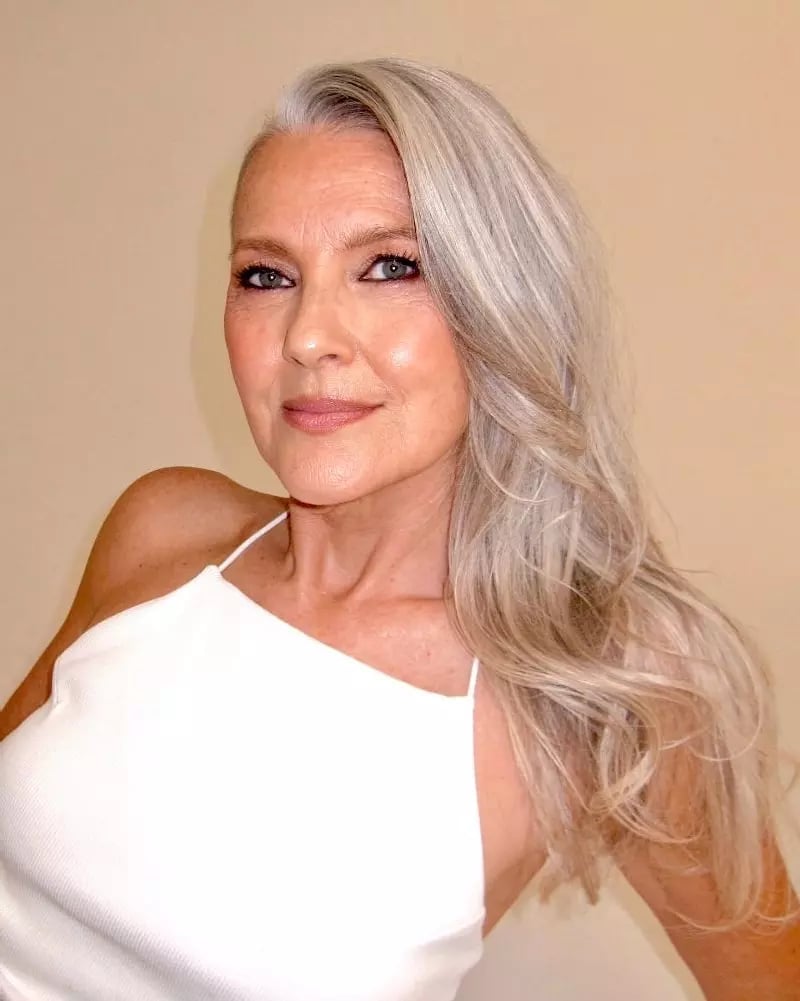 Thick Wavy Platinum Blonde Mid-Back Curls — Blonde Hair 2027 for Women Over 60