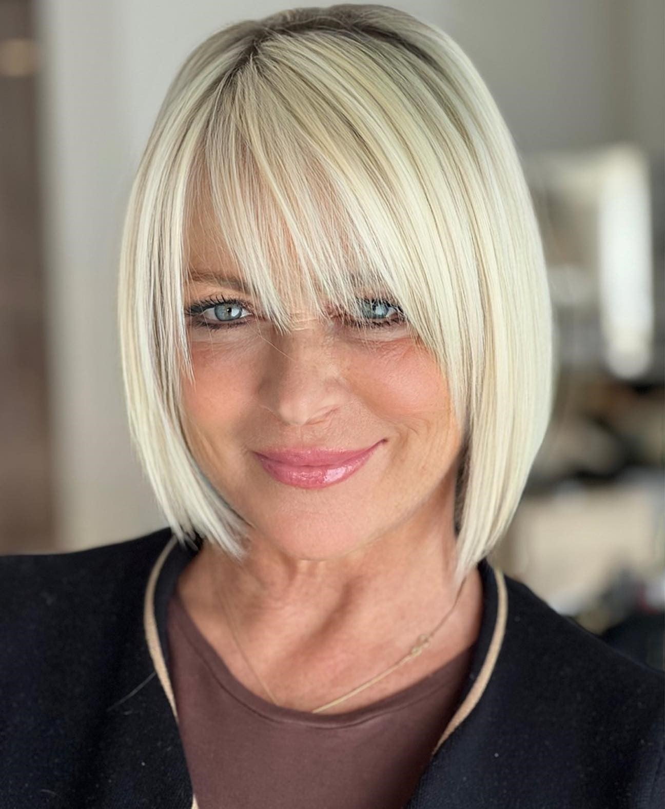 Icy Blonde Chin Bob With Blunt Bangs — Blonde Hair 2027 for Women Over 60