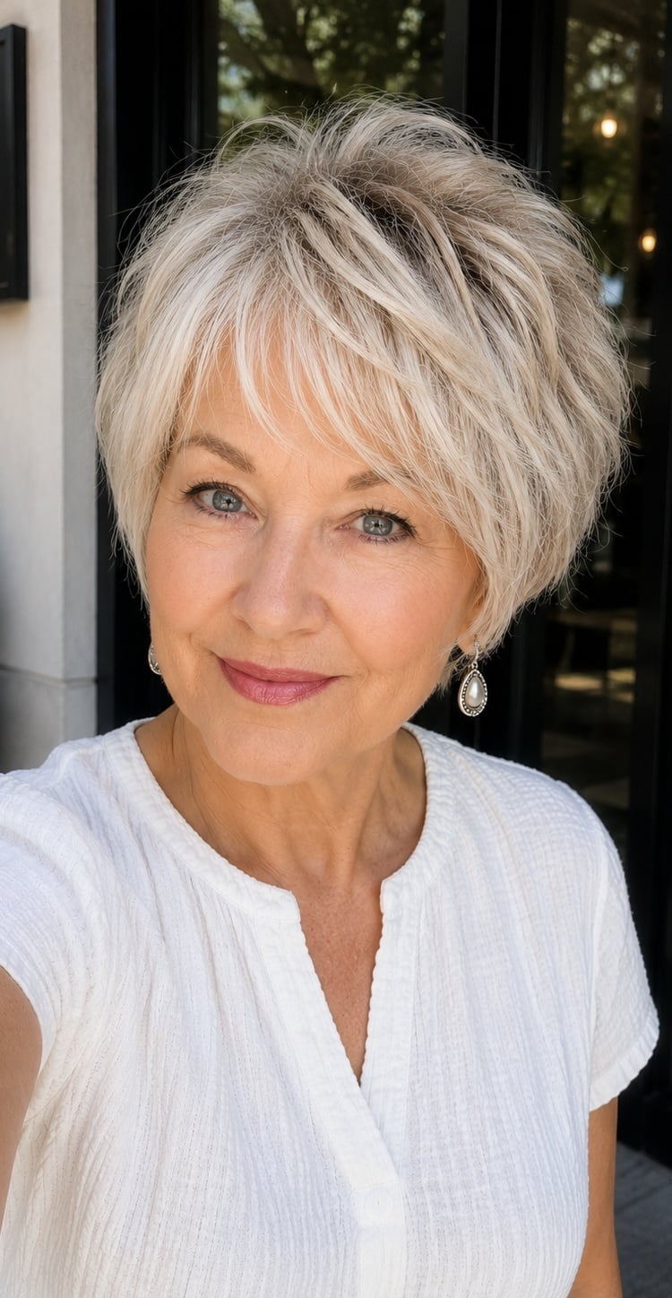Icy Blonde Textured Pixie Bob With Wispy Bangs — Blonde Hair 2027 for Women Over 60