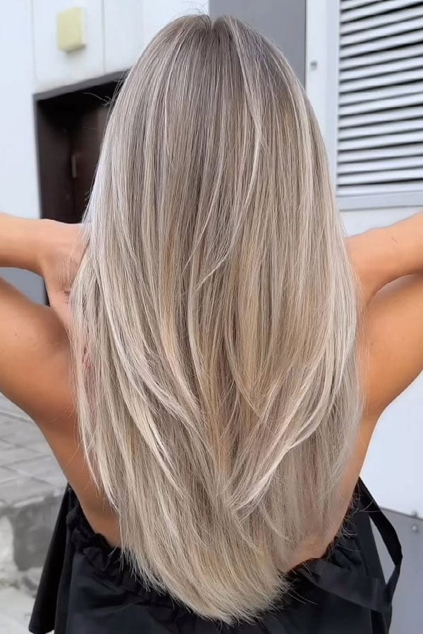 Ashy Champagne Blonde Mid-Back Layers — Blonde Straight Hair 2027