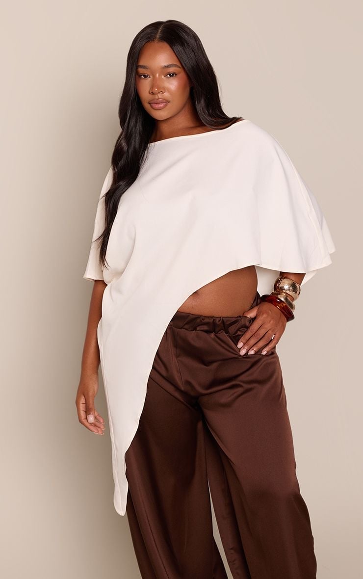 Off-White Draped Top With Asymmetrical Hem Off-White Draped Top With Asymmetrical Hem — Blouse Outfits 2027 for Plus Size