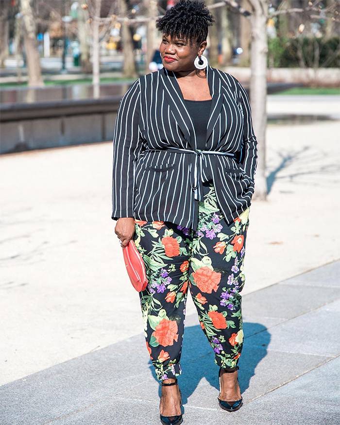 Striped Blazer Over Floral Trousers Striped Blazer Over Floral Trousers — Blouse Outfits 2027 for Plus Size