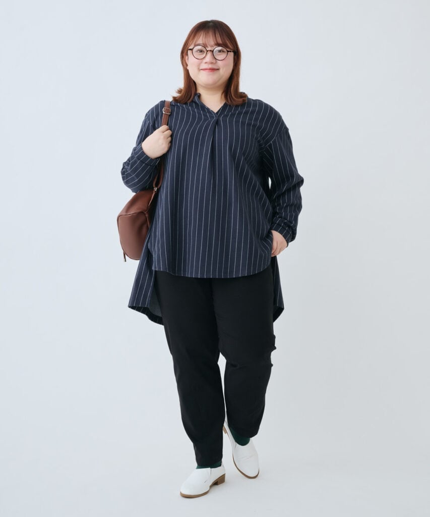 Striped Tunic Shirt With Black Trousers Striped Tunic Shirt With Black Trousers — Blouse Outfits 2027 for Plus Size