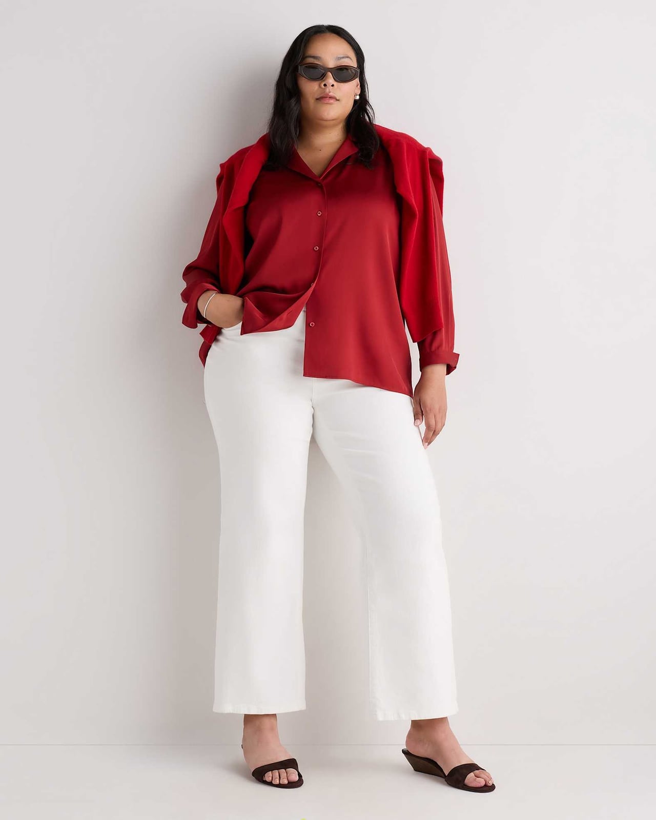 Red Satin Blouse With White Wide Leg Pants Red Satin Blouse With White Wide Leg Pants — Blouse Outfits 2027 for Plus Size