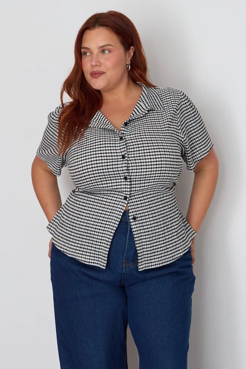 Gingham Peplum Blouse With Blue Jeans Gingham Peplum Blouse With Blue Jeans — Blouse Outfits 2027 for Plus Size