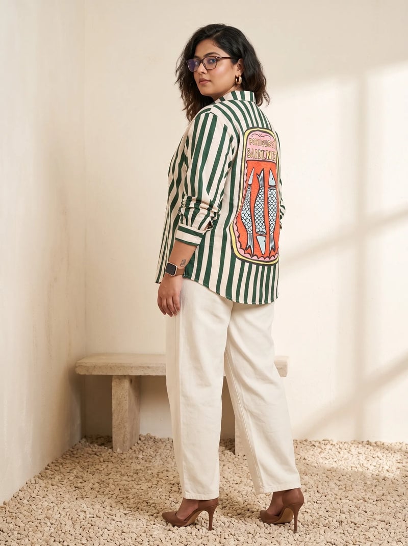 Striped Linen Shirt With Graphic Back Print Striped Linen Shirt With Graphic Back Print — Blouse Outfits 2027 for Plus Size