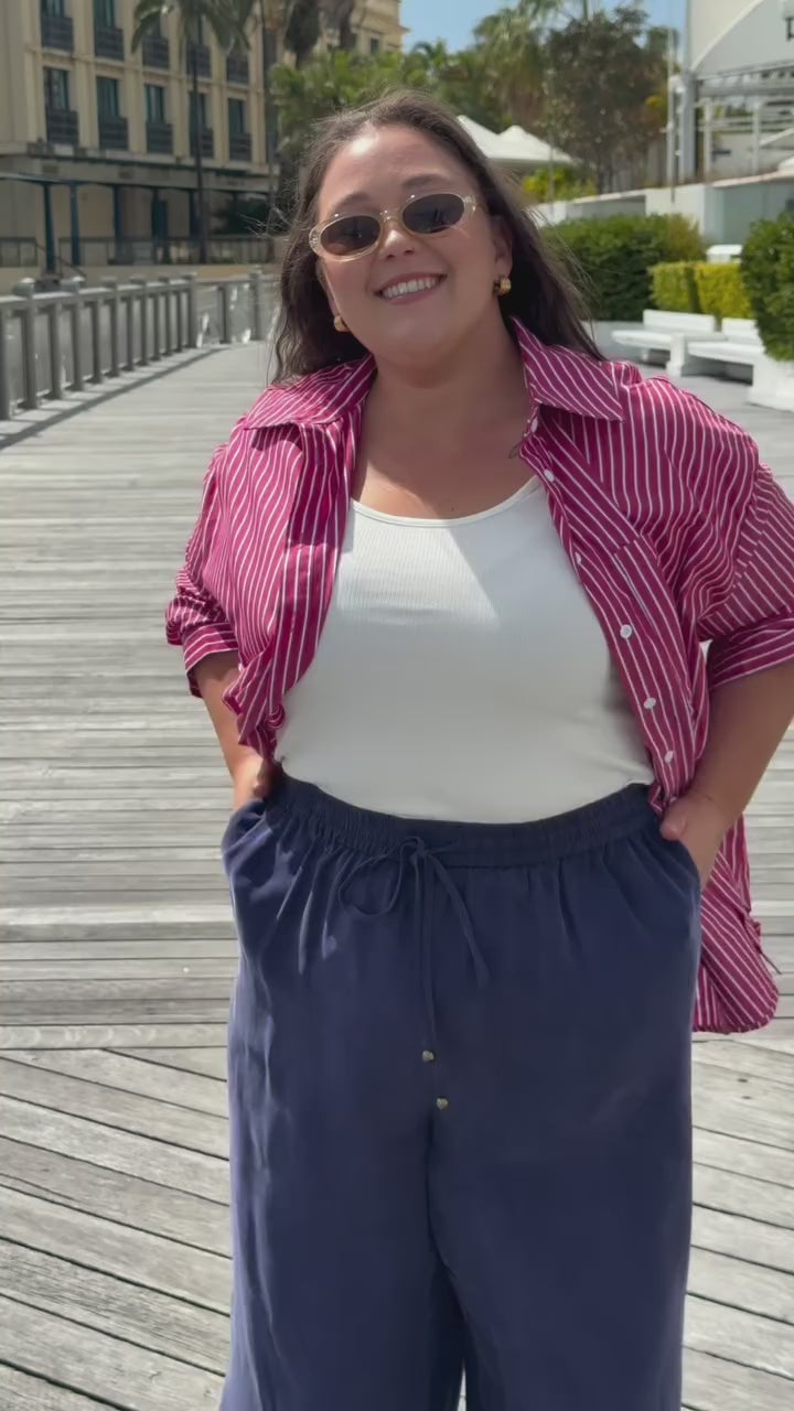 Striped Oversized Shirt With Drawstring Trousers Striped Oversized Shirt With Drawstring Trousers — Blouse Outfits 2027 for Plus Size