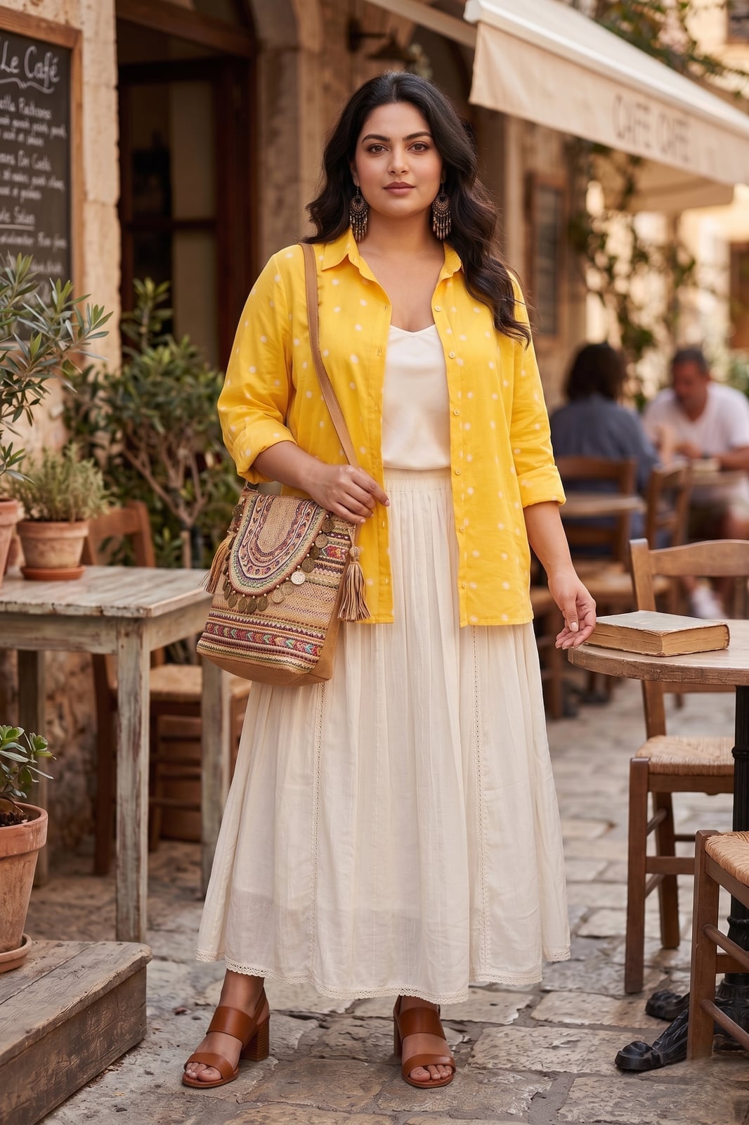 Yellow Polka Dot Shirt With Lace Maxi Skirt Yellow Polka Dot Shirt With Lace Maxi Skirt — Blouse Outfits 2027 for Plus Size