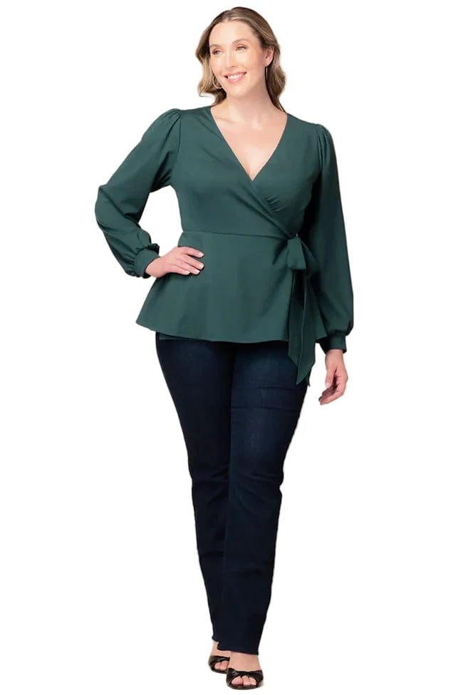 Deep Green Wrap Blouse With Peplum Hem Deep Green Wrap Blouse With Peplum Hem — Blouse Outfits 2027 for Plus Size