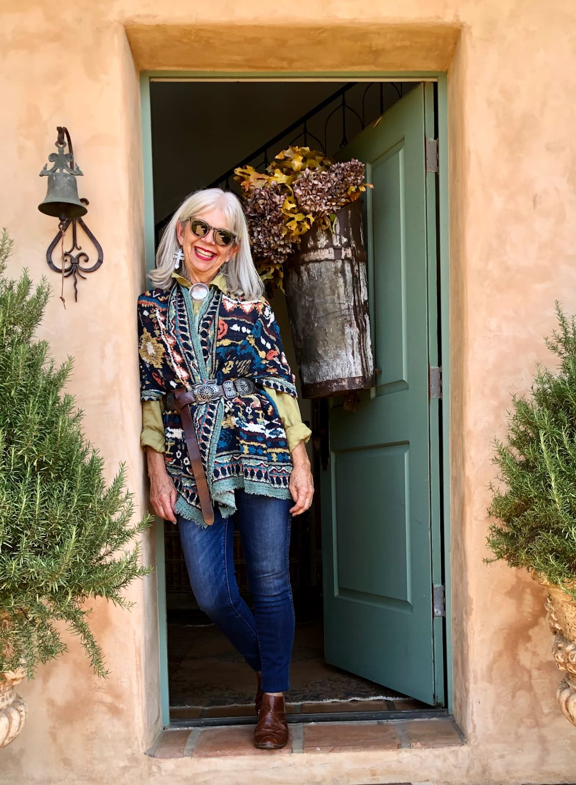Olive Green Shirt With Patterned Kimono Jacket Olive Green Shirt With Patterned Kimono Jacket — Blouse Outfits 2027 for Women Over 50