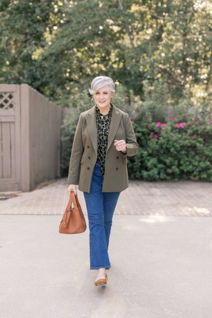 Leopard Print Blouse Under Olive Green Blazer Leopard Print Blouse Under Olive Green Blazer — Blouse Outfits 2027 for Women Over 50