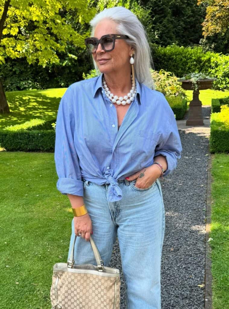 Oversized Blue Striped Shirt With Light Wash Jeans Oversized Blue Striped Shirt With Light Wash Jeans — Blouse Outfits 2027 for Women Over 50