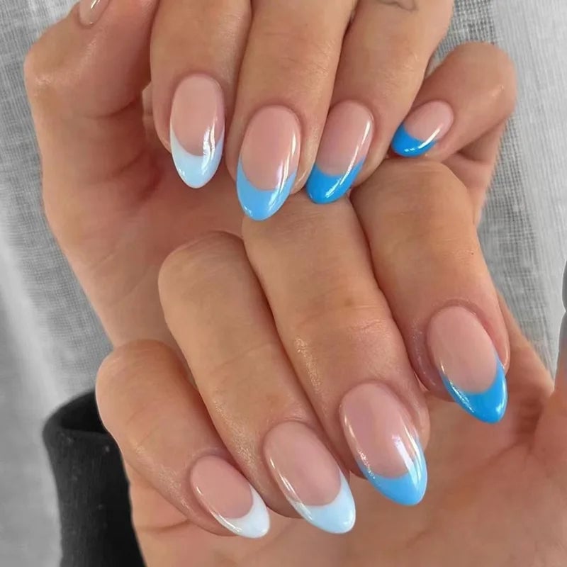 Two-Tone Blue and White French Tips Two-Tone Blue and White French Tips — Blue French Tip Nails 2027