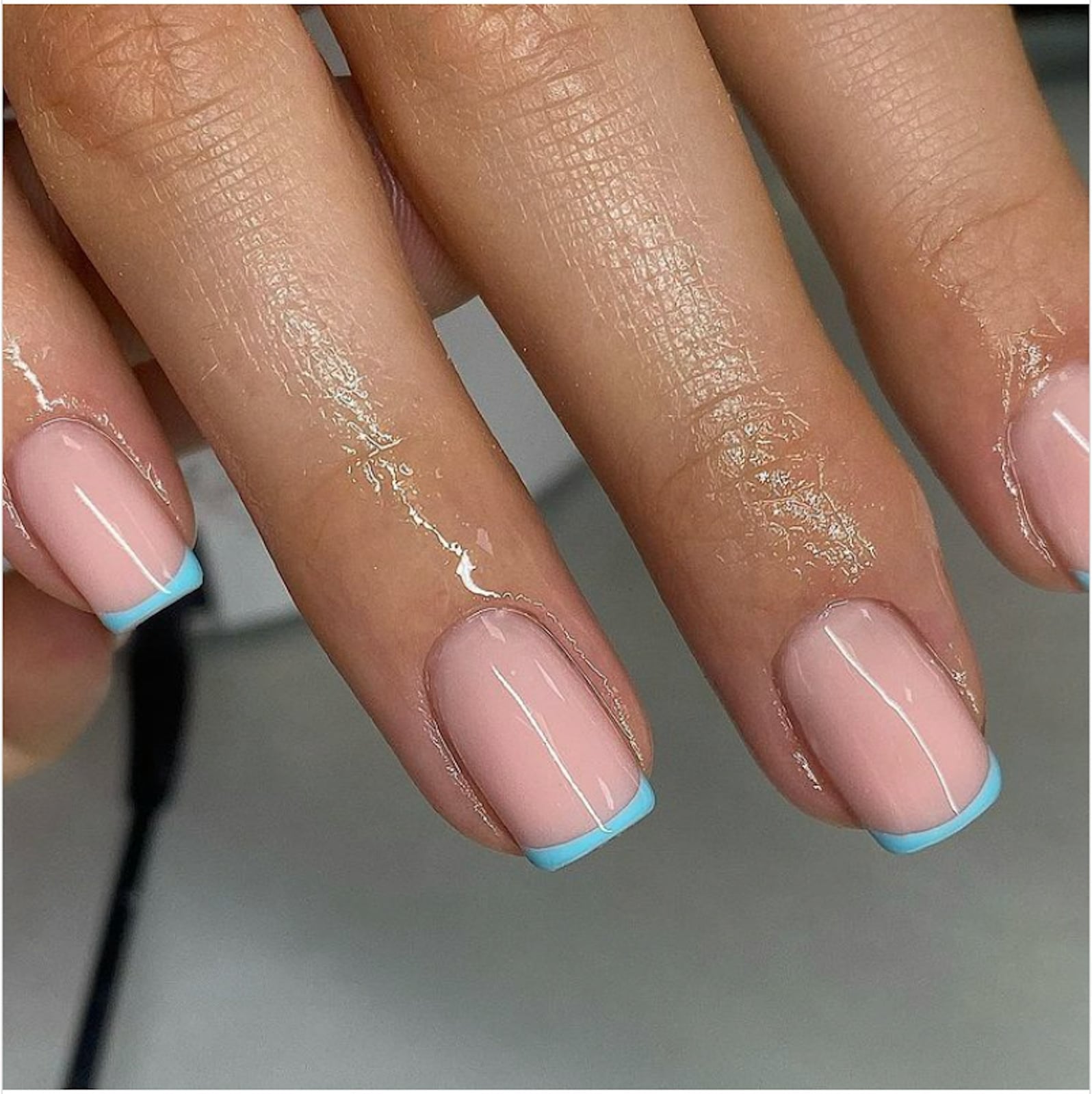 Short Square Thin Light Blue French Tip Short Square Thin Light Blue French Tip — Blue French Tip Nails 2027