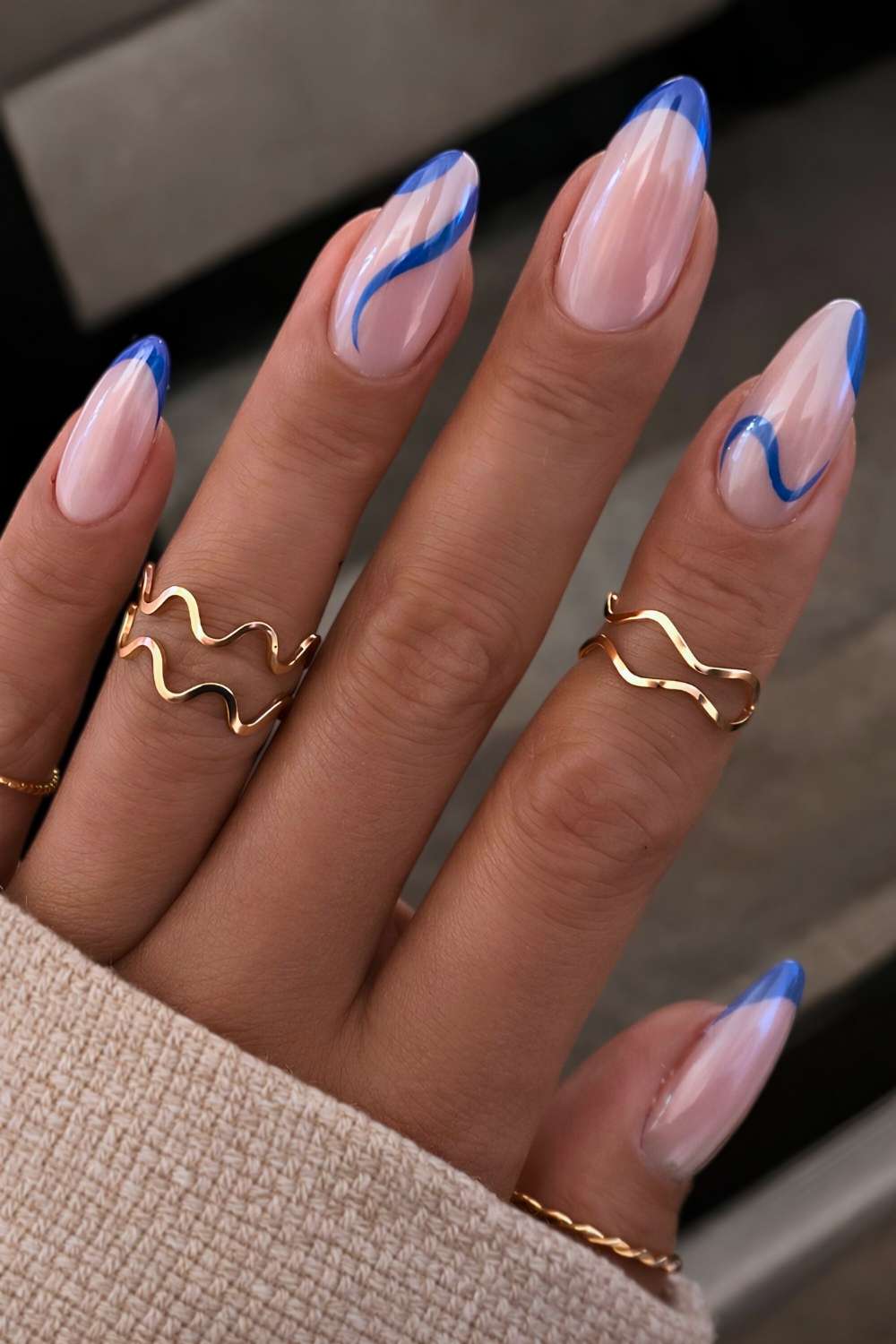 Nude Base Royal Blue Wavy French Tips Nude Base Royal Blue Wavy French Tips — Blue French Tip Nails 2027